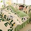 Winter Print Flannel Bed Set: Milk Velvet Duvet Cover & Sheet, Four Pieces