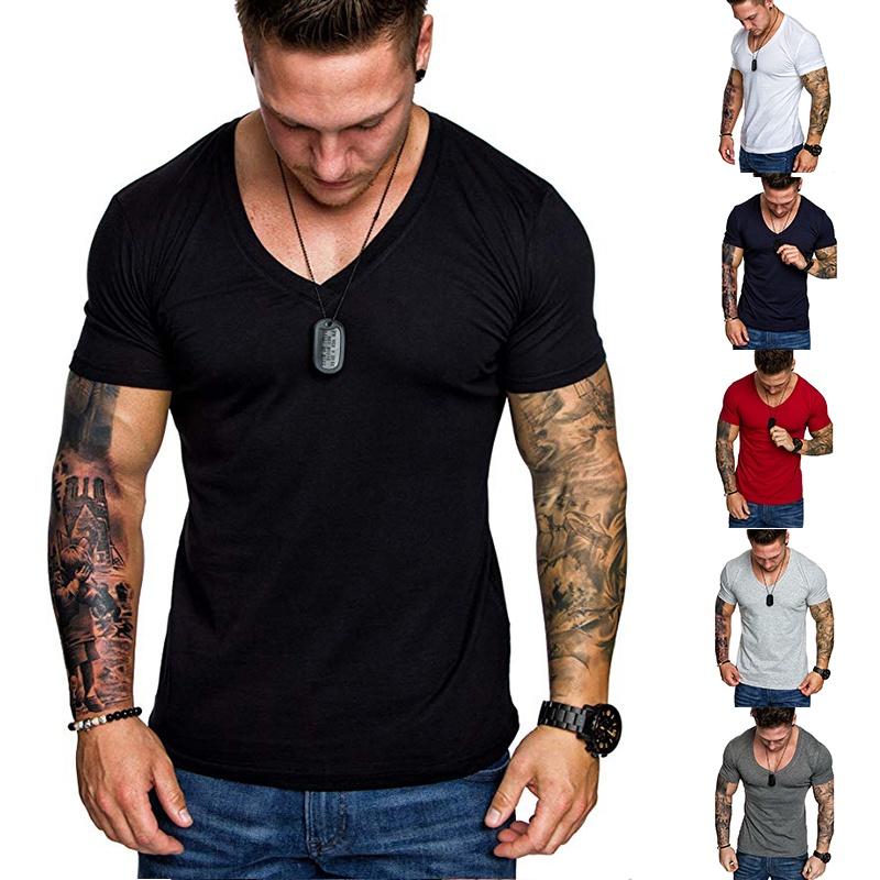 High-quality Men's Slim V Neck Short Sleeve Muscle Tee T-shirt For Casual Wear