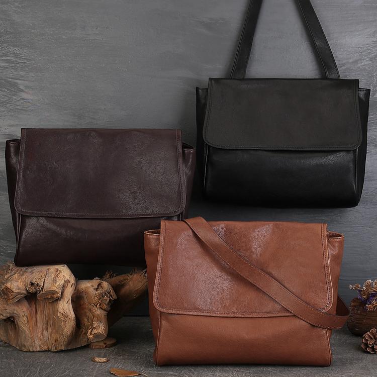 Johnature Genuine Leather Women's Bag Large Capacity Tote Bag Simple Commuting Soft Cowhide Shoulder Bags