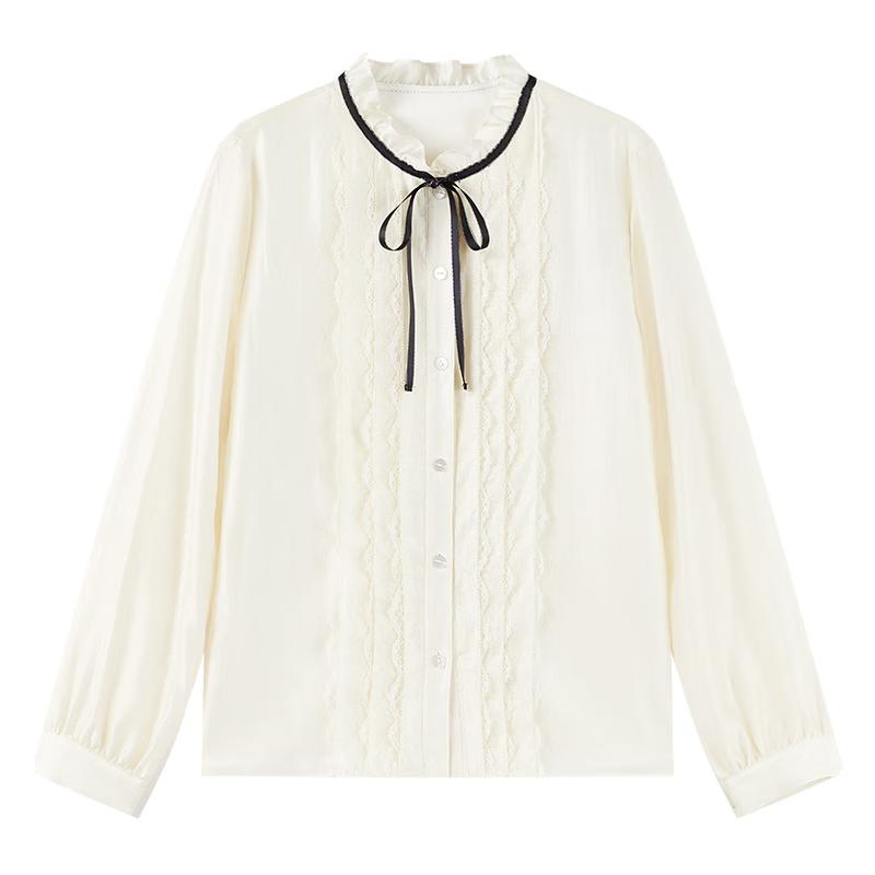 

Women s Lace Stand-Collar Textured Blouse XL