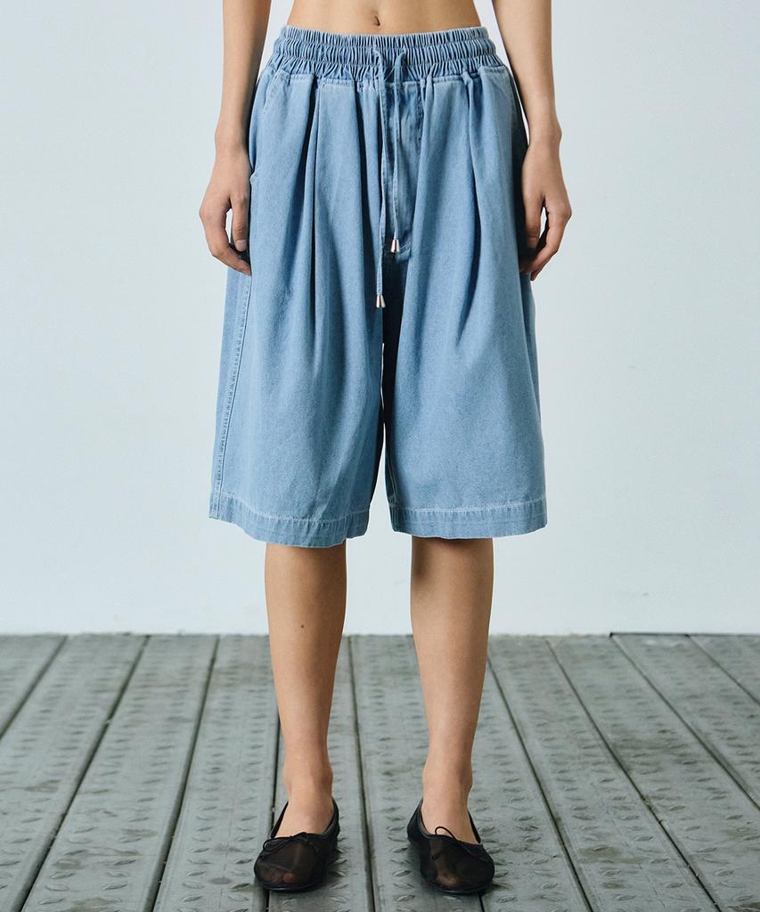 Nigaennikol Washed Banding Burmuda Denim Pants_Sky Blue