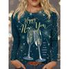 New Year Women's T Shirt Print Graphic Geometric Vintage Stylish Casual Long Sleeve Crew Neck Round Neck Regular Tops