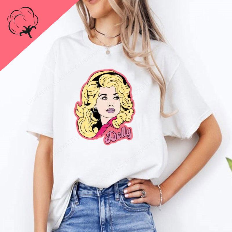 

Dolly Parton T-shirts WWDD Country Music Legend Women s Clothing Short Sleeve CrewNeck Cotton Harajuku Trendy Streetwear Tops S