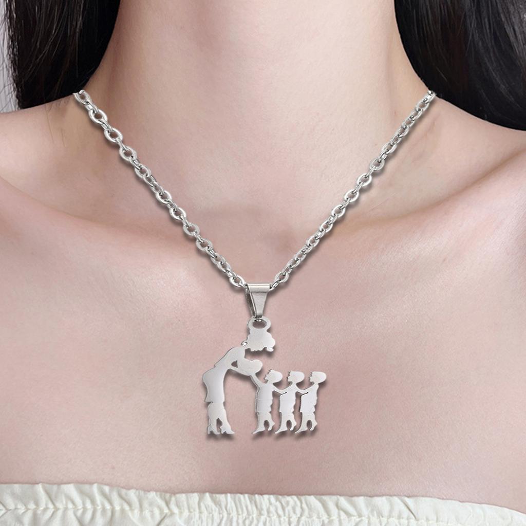 Silver Color Mom Daughter Family Necklace Stainless Steel Chain Daughter Silhouettes Necklace Mothers Day Jewelry