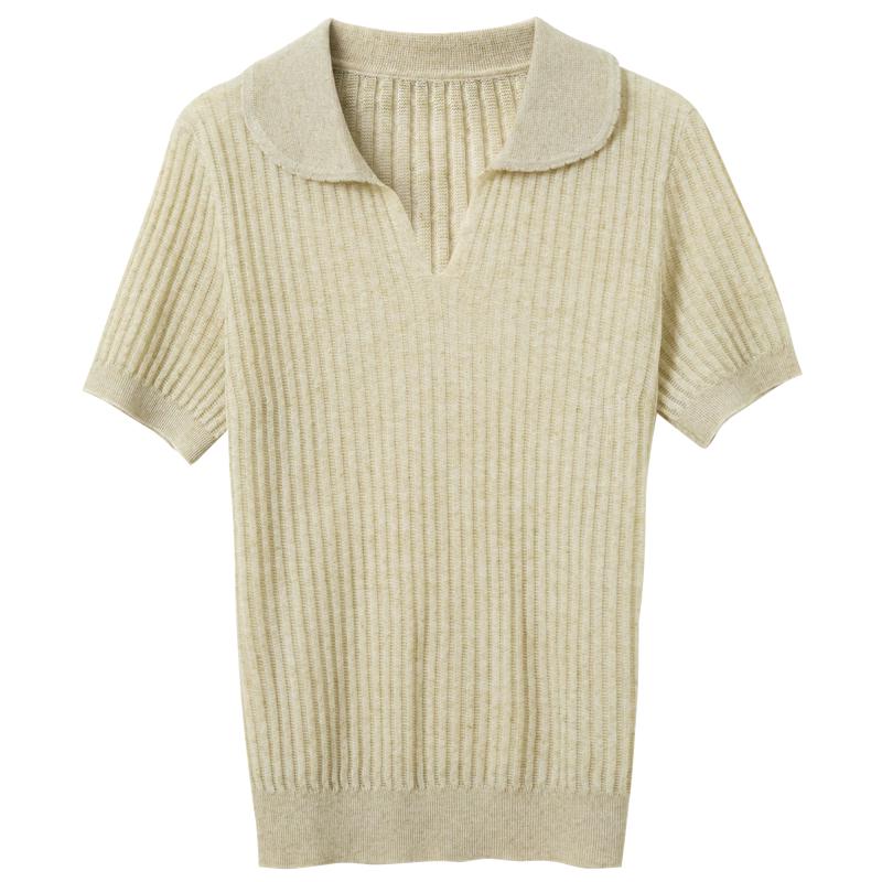 Women s Lapel Knitted Short Sleeve Pullover Top M