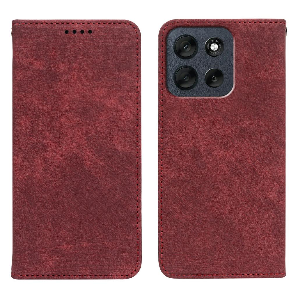 For Motorola Moto G56 5G Case Strong Magnetic Leather Wallet Phone Cover with Striped Texture