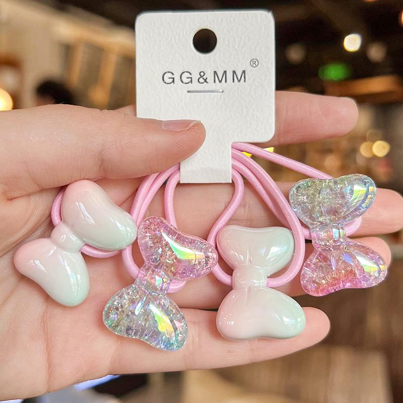2PCS Lovely Colored Cream Burst Bow Girls Elastic Hair Bands Kids Princess Hair Accessories Children Hair Ties Baby Headwear