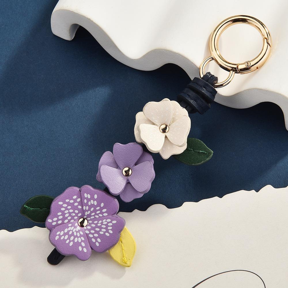 Lotus Leather Keychain Handmade Bag Pendant Lovely Flower Pu Leather Pendant Men