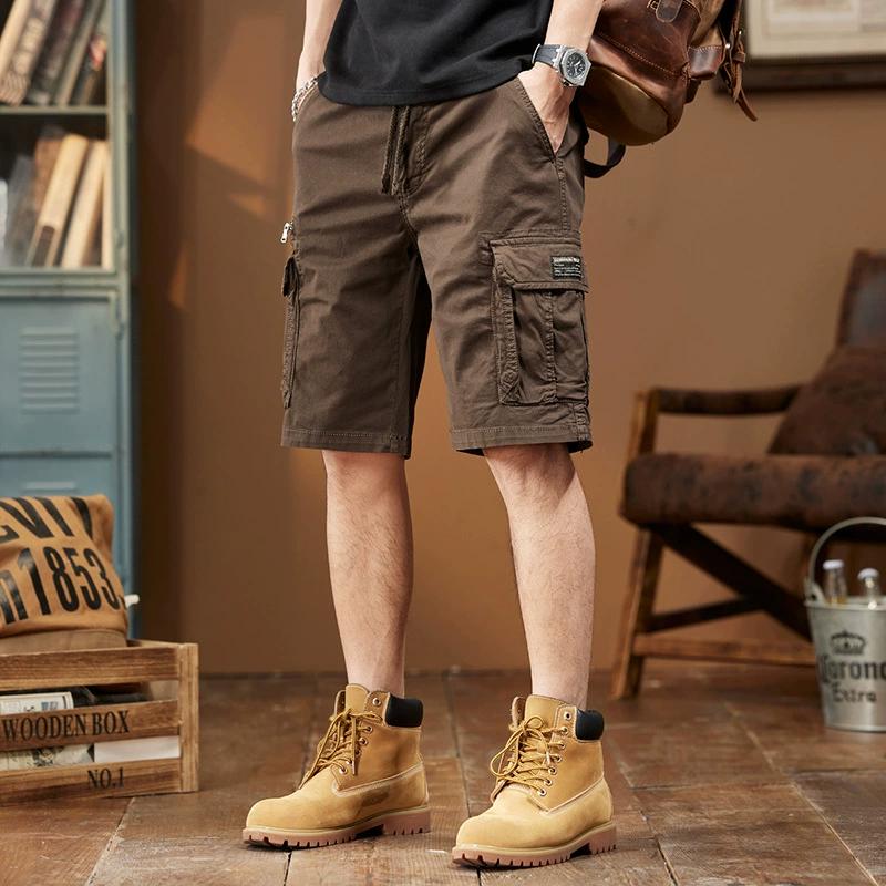 Men's Summer Retro Loose Work Shorts Solid Color Design Pocket Casual Five Points Pants