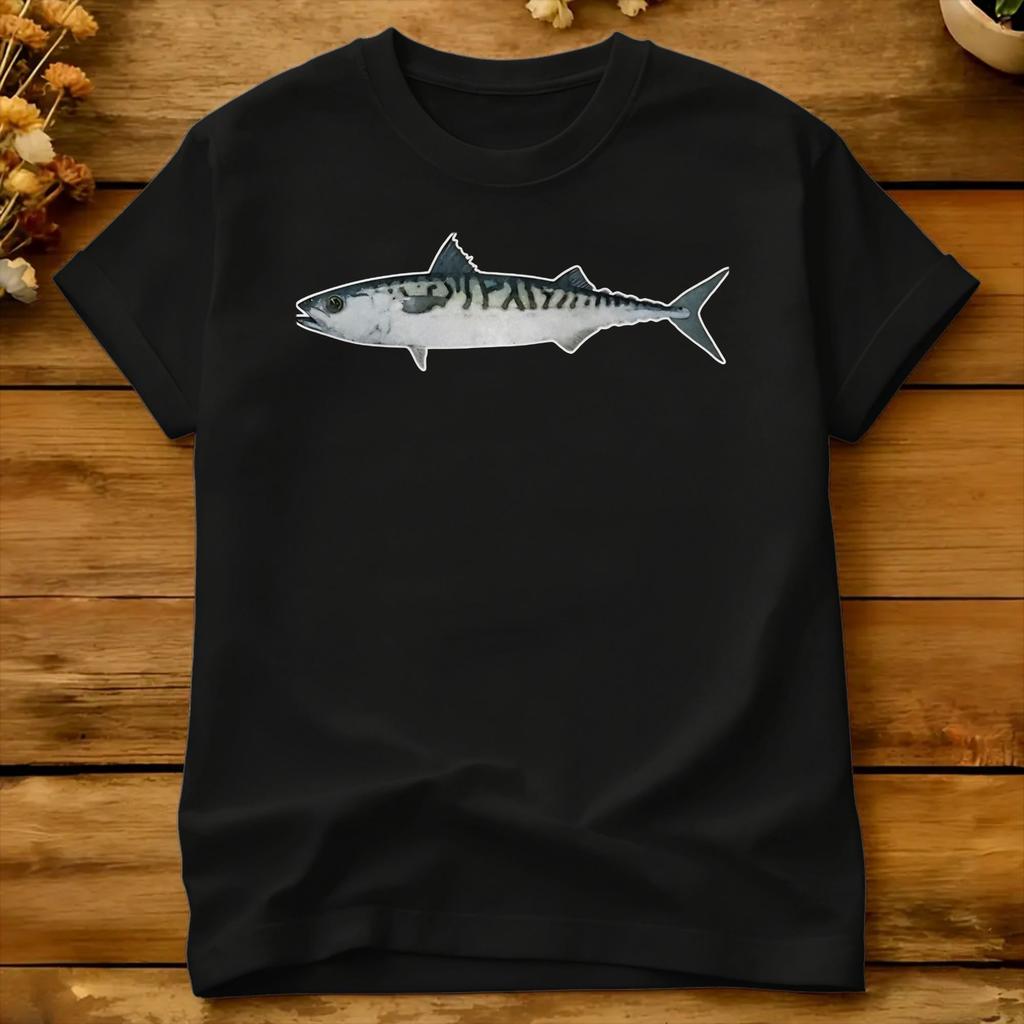 Atlantik Makrele Aquarell Kunst T-Shirt Sommer Baumwolle T-Shirts Für Unisex Design T-Shirt Kurzärmelig Y2k Lustiges Oberteil T-Shirts