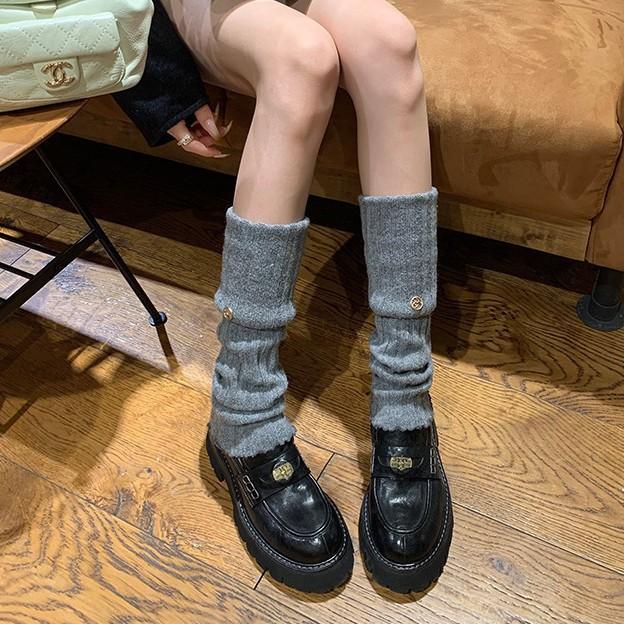 Sheepskin~ Platform leather British college style loafers women's gold coin thick heel one pedal lazy retro small leather shoes