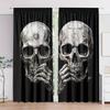 2 pieces of high-definition digital black skull print curtains, pole bag home decoration, room decoration