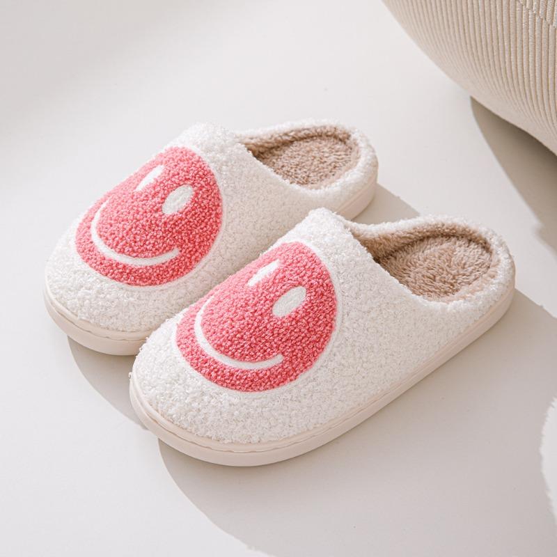 Pantofole Pelose con Faccina Sorridente Versione Coreana Transfrontaliera Autunno e Inverno Casa Interno Pantofole di Cotone Calde Fondo Spesso Casa Pantofole di Peluche