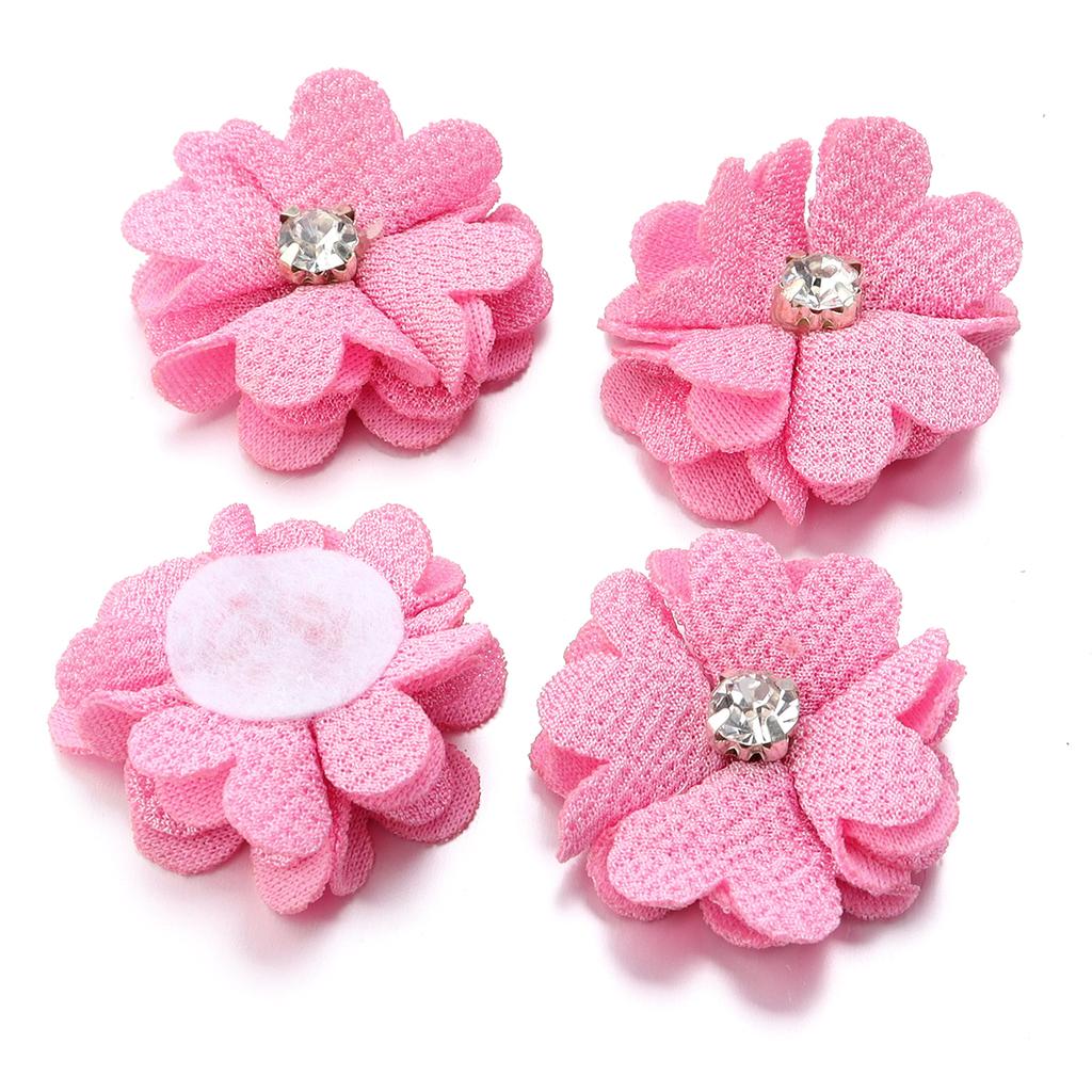 10pcs Colorful Fabric Flower 3.5cm Rhinestone Flower Core Pearl Hemp Flower Applique For DIY Clothing Sewing Headwear Decoration