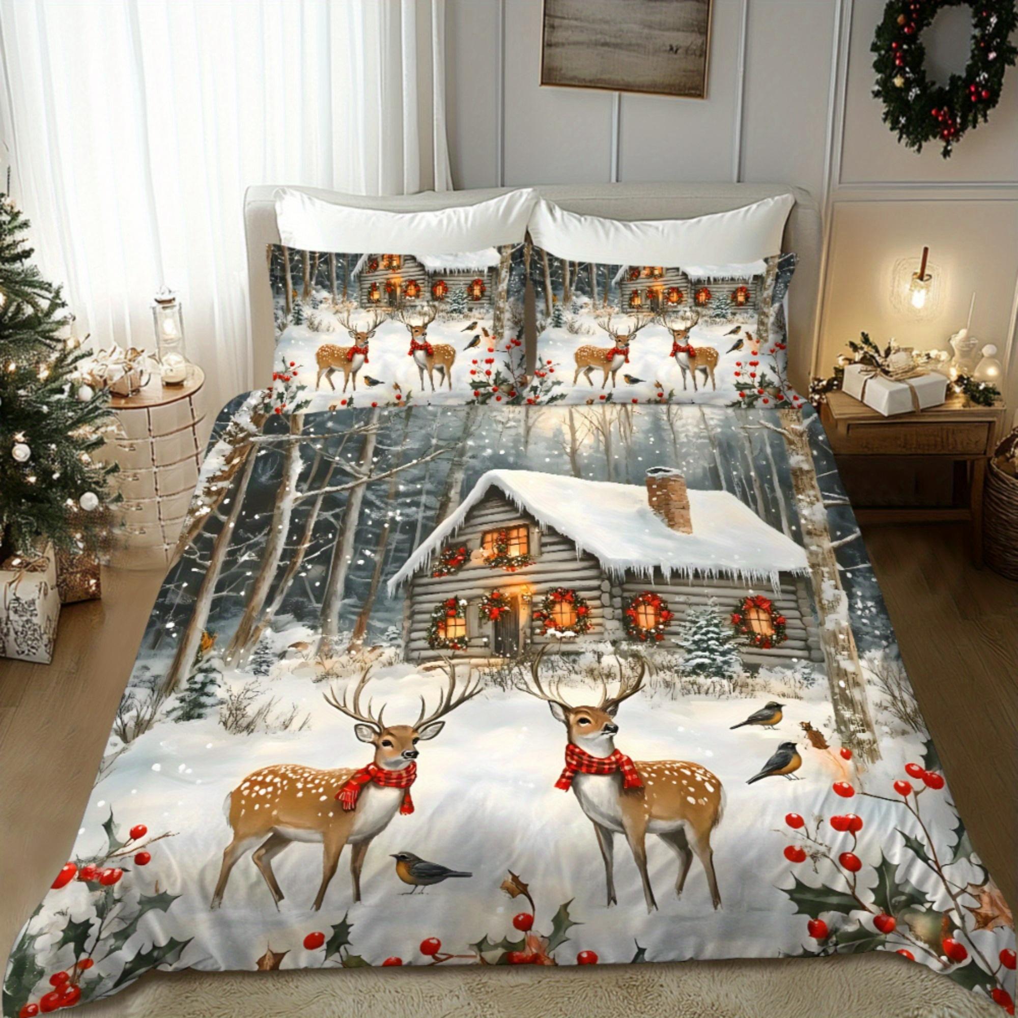 

Comforter 2/3Pcs Christmas Santa Claus Sleigh Reindeer Snowman Snowflake Gift Pattern 3D Super Soft Brushed Digital Comforter (quilt)-EU Single(135*200cm)3pcs