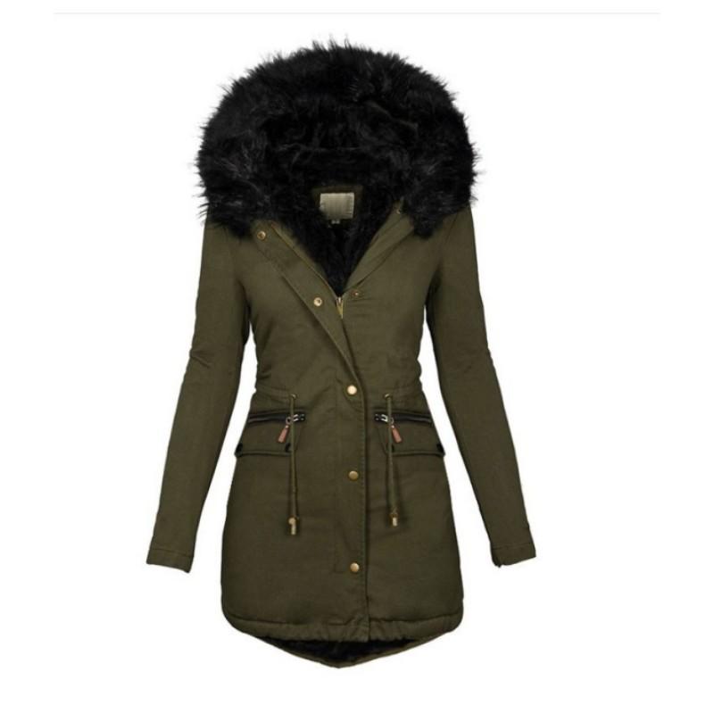 Women's Winter Solid Color Hooded Mid-length Jacket Design Plus Size Thickened Warm Coat