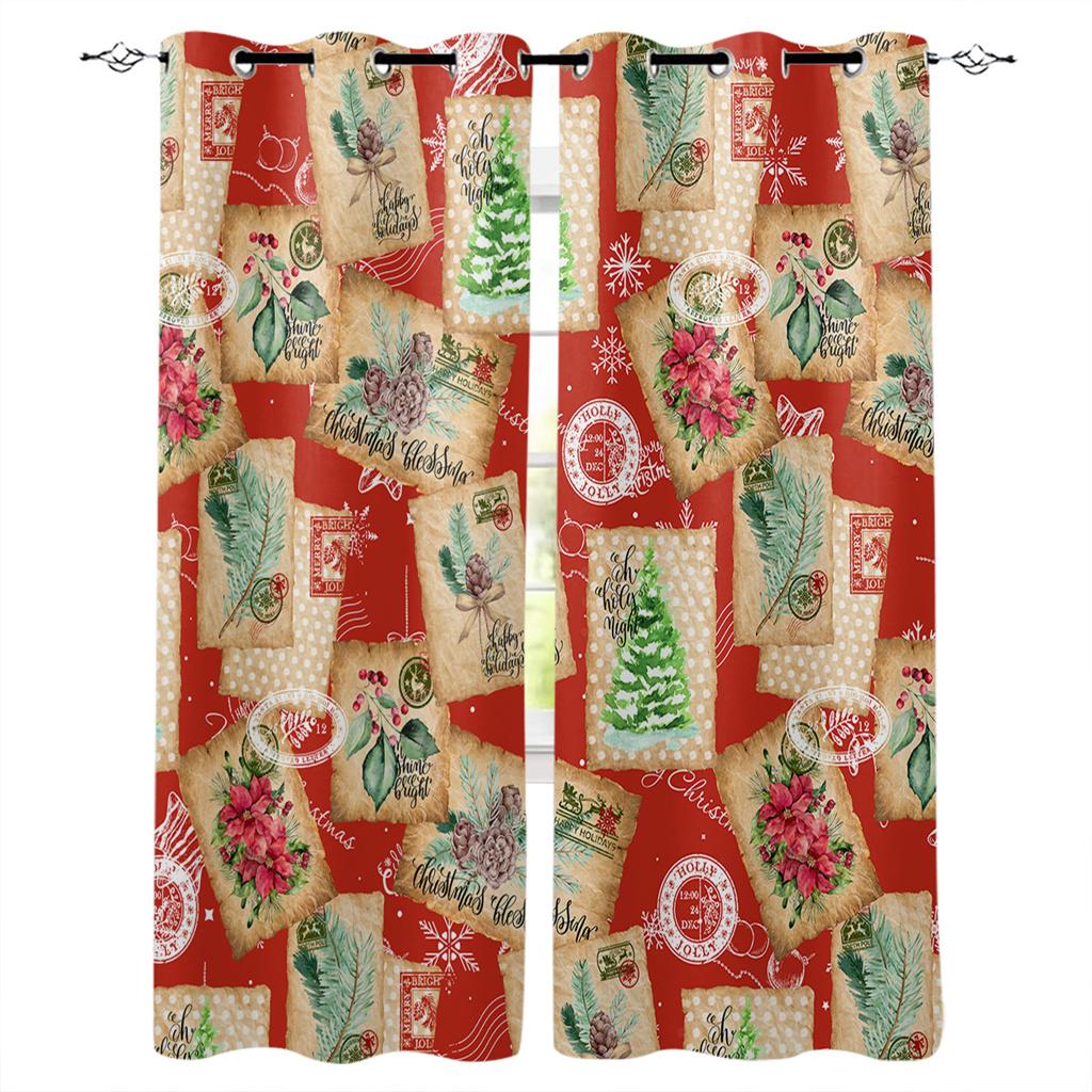 Cartoon Cute Shine Christmas Tree Red Girl Window Curtains For Kids Bedroom Living Room Bathroom Kicthen Door Hall Home Decor 2P