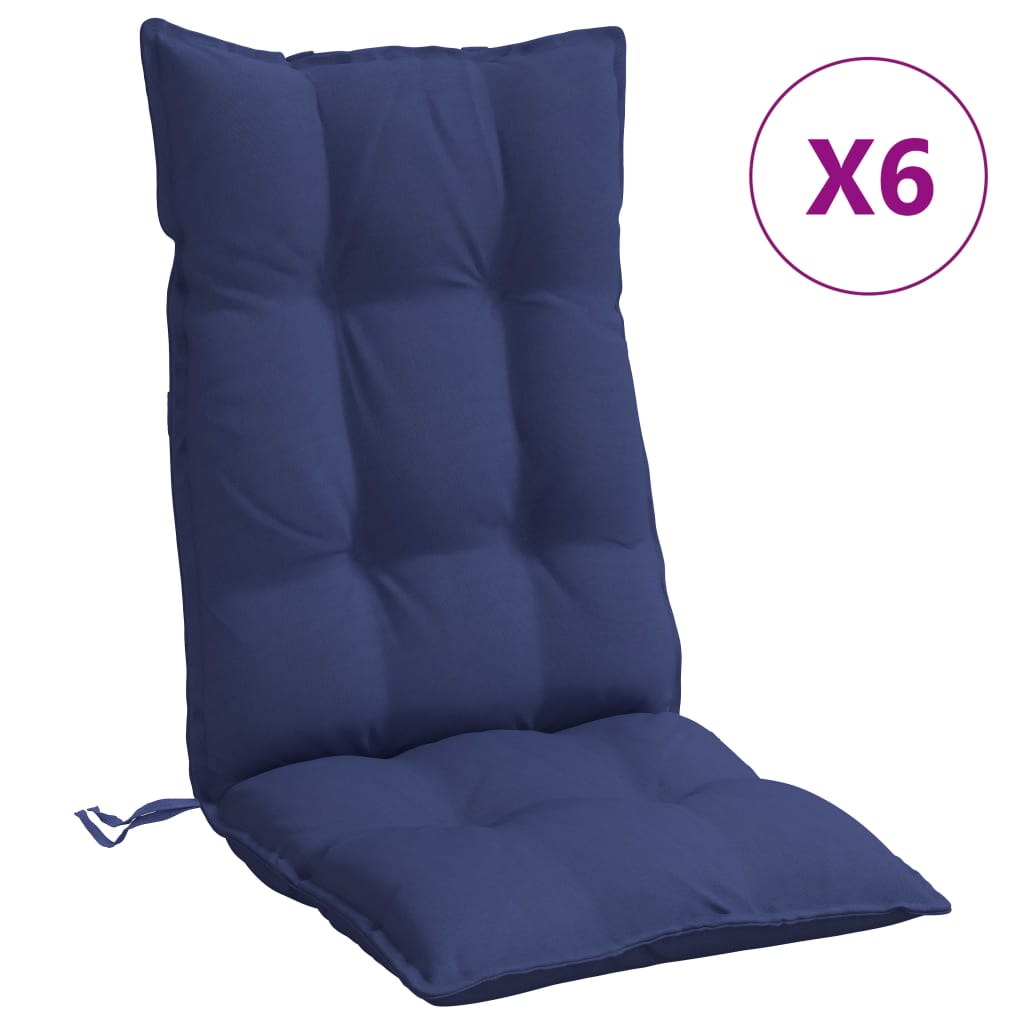 High Back Seat Cushions 6 Pcs Navy Blue Oxford Fabric