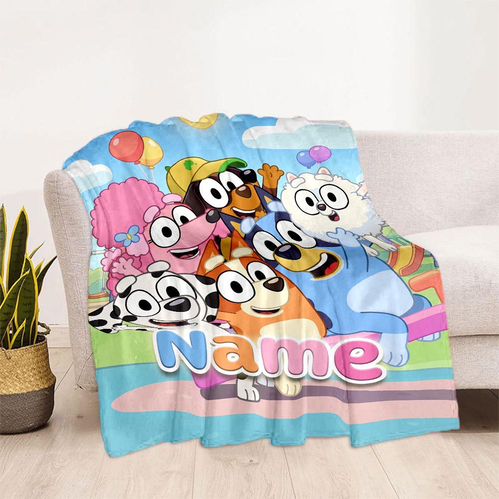 Bluey's Bubble Adventure Customize Text Blanket Cozy Customizable Blanket Durable Comfort for Office Picnics Office Chair Livingroom