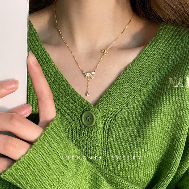 Fashion Design Bow Necklace Female Collarbone Chain Temperament Sweet Early Spring Choker Neck Chain
