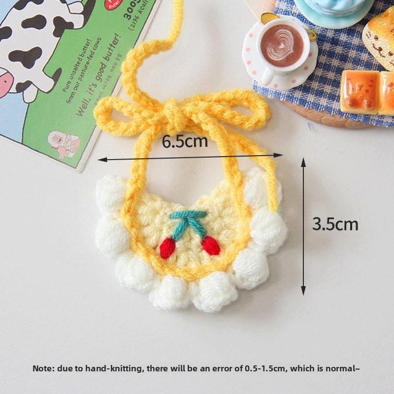 Pet Wet Towel with Cartoonish Cute Cat Pattern, Knitted Collar for Dogs, Dog Bib Wet Towel, Adjustable Loose Fit