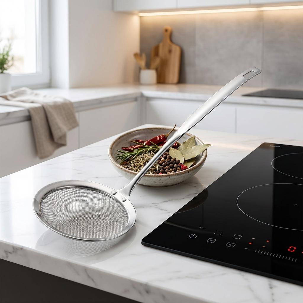 

304 Stainless Steel Skimmer with Oil Strainer, Heat Resistant. 37x10cm, for Soup, Pasta, Deep Frying United States