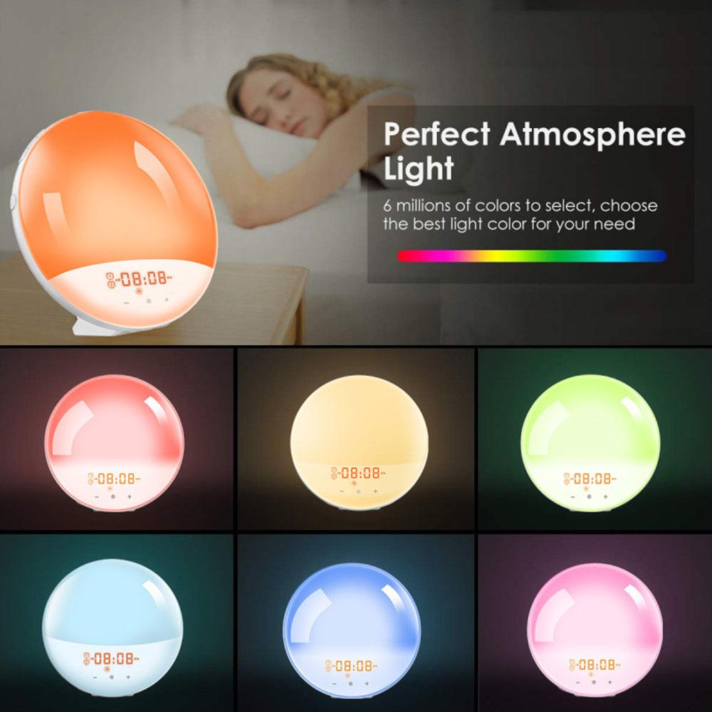 Smart Wake-Up Light Weekday Alarm Clock With 7 Colors Wall Electronic Watch Digital  Moment Bedroom Decoration Table Desk