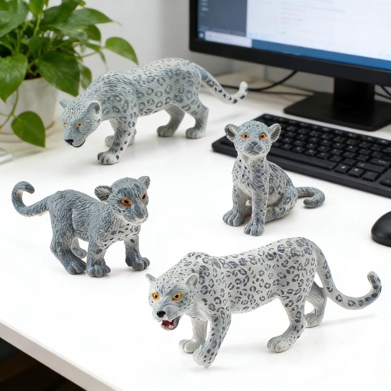 Highly Detailed Snow Leopard Statue PVC Wildlife Animal Miniature Figurine Decoration For Desk And Shelf Decoration
