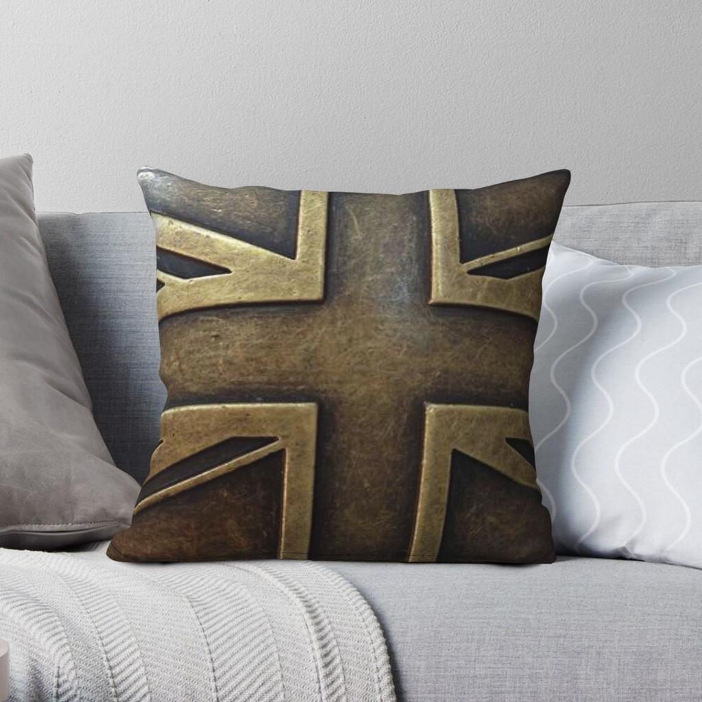 Union Jack Steam Punk Brass Square Pillowcase Polyester Linen Velvet Pattern Zip Decor Room Cushion Case