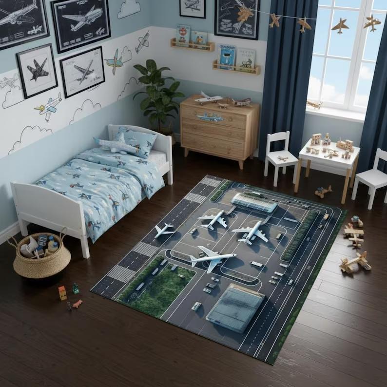 

Airport Play Rug Kids Room Carpet Car Plane Rug Nascar Track Car Rug Playroom Carpet Road Map Rug Washable Rugs Non-Slip 40X60cm