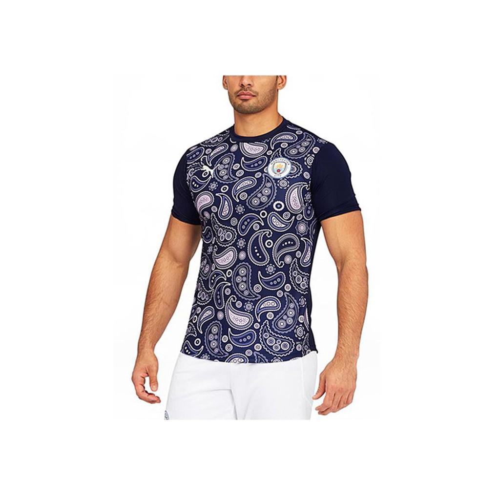 Puma MCFC 20-21 Season Casual Sports Training Short Sleeve T-Shirt Men Tops Coarse-Blue 758030-09