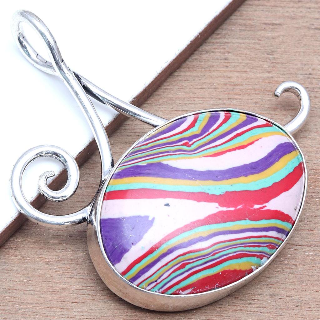 Pandantiv unisex din argint, lucrat manual, cu piatră prețioasă Calsilica curcubeu, pentru femei, 2