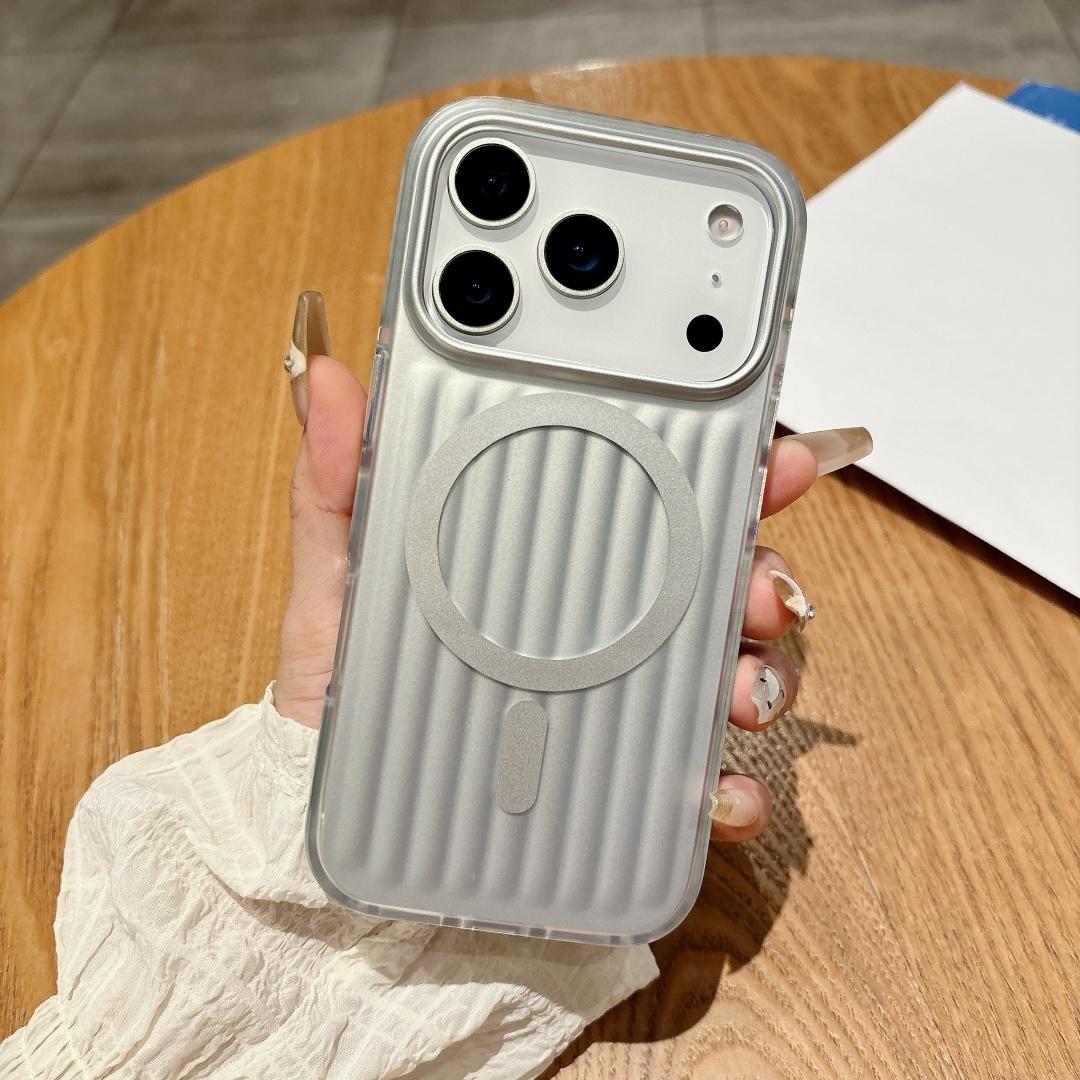 

Роскошный Металлический Чехол с Рисунком Гофре и Магнитом Для iPhone 17 16 15 14 13 Air Pro Max Magsafe Матовый Мягкий Задний Чехол iPhone Air