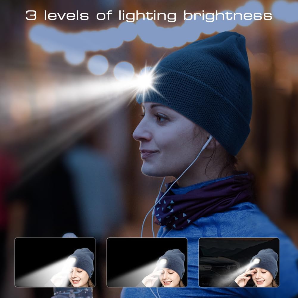 Multifunctional LED Beanie Hat USB Rechargeable Headlight for Winter Outdoor Activities Night Running Safety Light