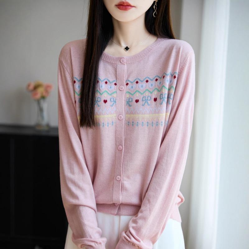 

Worsted wool jacquard cardigan women s autumn and winter new bow knitted jacket gentle style design short M