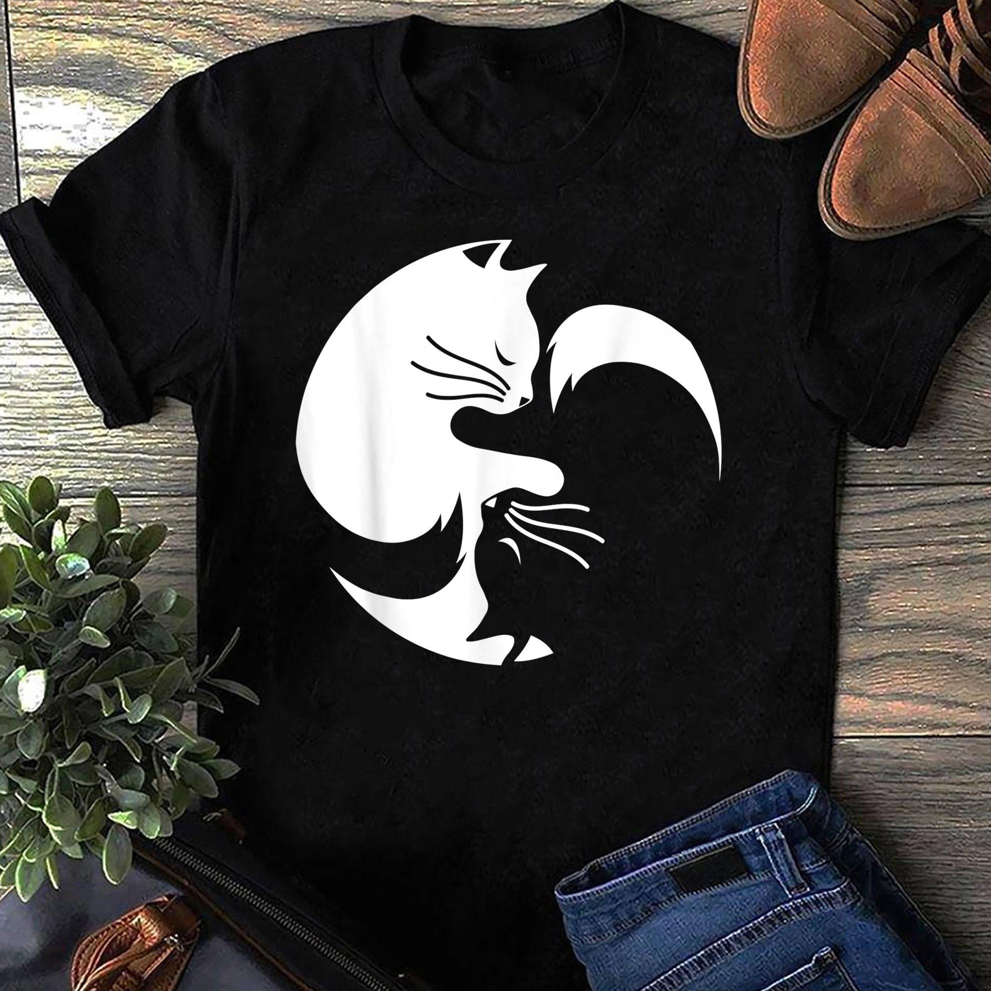 Cat Ying Yang Shirt Spiritual Meditation Yoga Women T Shirts Cotton Tops S чёрный