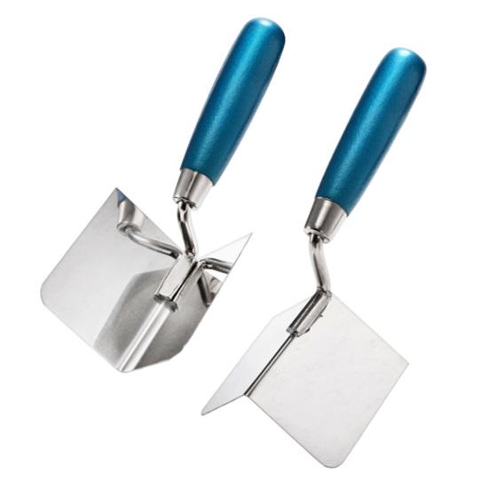 2Pcs Stainless Steel Drywall Corner Trowel with Soft Grip Handle Interior Exterior Corner Blades Ergonomic Anti-Slip Rubber Handle Masonry Corner Tool