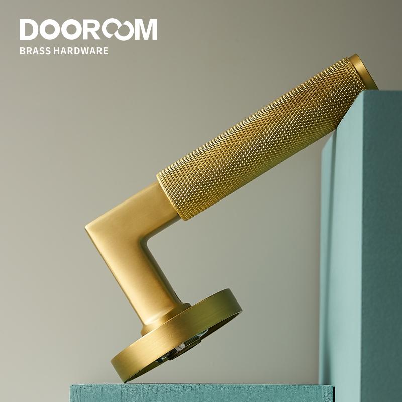 DOOROOM Brass Knurled Thumb Turn Key Latch Lever Handle Cylinder Key Escutcheon Passage Room Lock