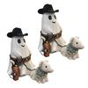 Halloween Cowboy Ghost Statue Cute Ghost Walking Dog Resin Crafts Tabletop Ornaments for Indoor Outdoor Halloween Decoration