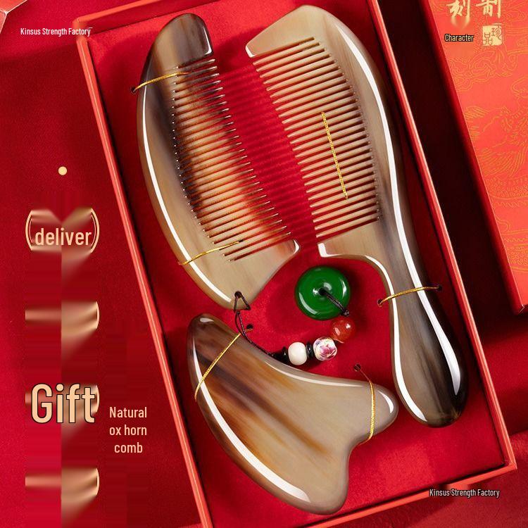 Ox Horn Comb Gift Set: Wedding Pair, Practical Comb for Mother's Day & Valentine's Gifts