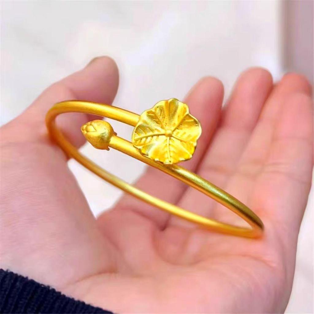 Lotus Leaf & Seed Pod Sand Gold Retro Bracelet