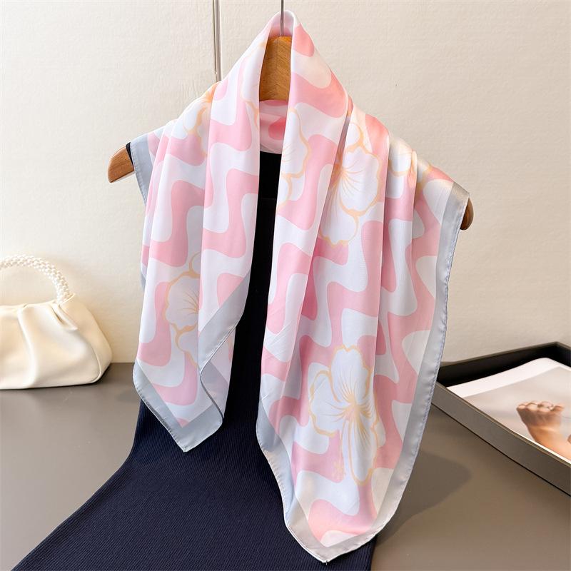 Corrugated flower printing high-end silk scarf simulation silk square scarf shawl versatile neck small square scarf headscarf scarf female