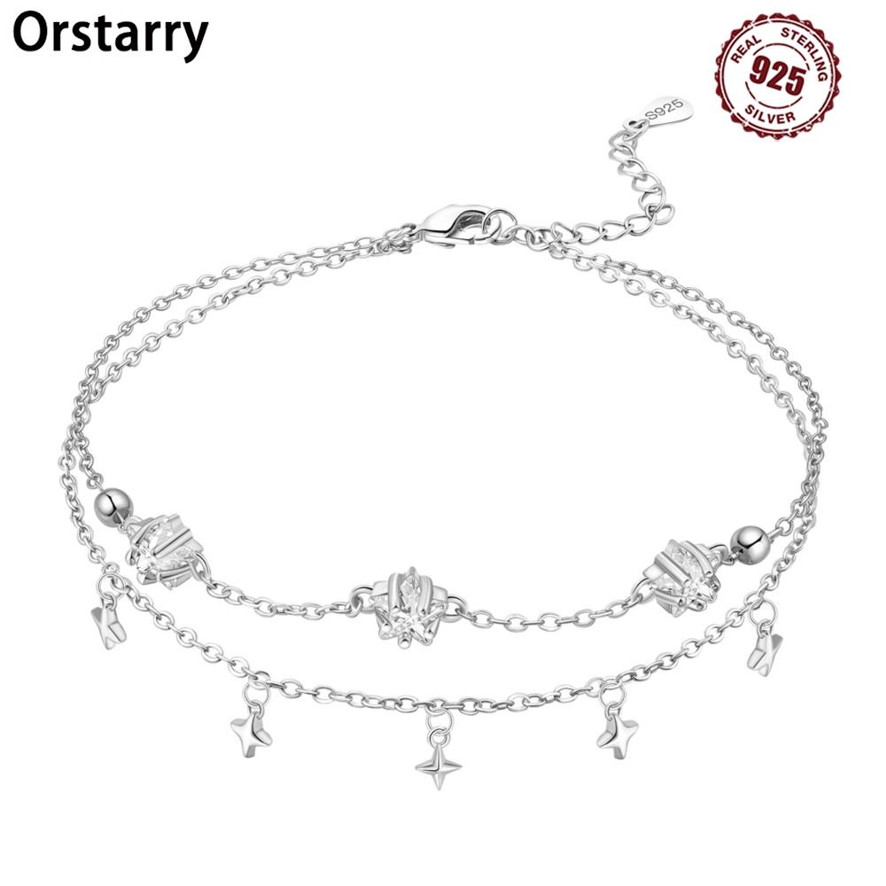 Orstarry S925 Silver Double Star Anklet Women Summer Chain Ankle Bracelet Party Jewelry Gift