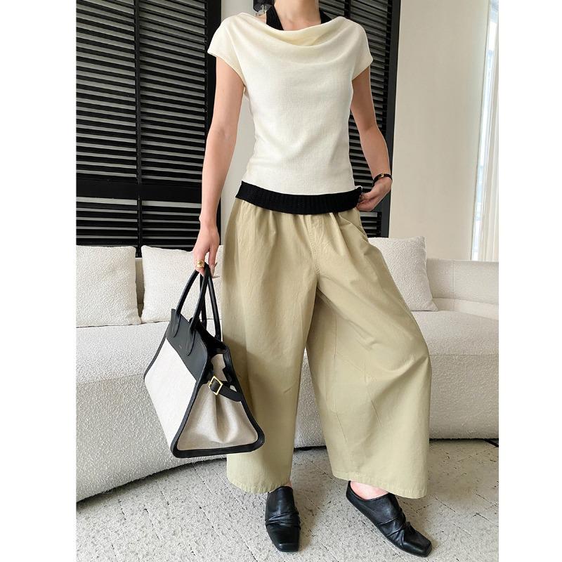 

Sinan High Waist Elastic Cropped Wide Leg Casual Pants - Early Spring Design (SN8629) One Size хакі