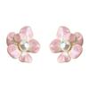 Elegant Pink Enamel Flower Earrings: Luxurious Gradient Drip Glaze Studs with Zirconia Detailing