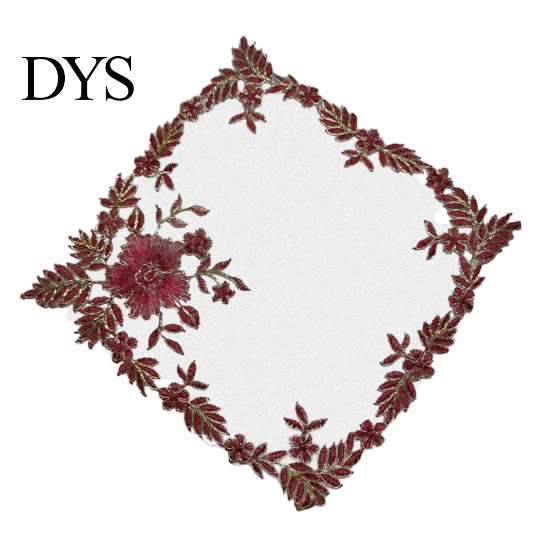 Photography Background Props Square Lace Placemat for Dining Table, Embroidered Mesh Heat Resistant Table Delicate Runners Mat, Retro Floral
