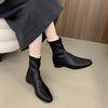 Vintage Damen Stiefeletten mit niedrigem Absatz und eckiger Spitze, gemütlich weiches Leder, Party, schlank, kurz, Herbst Winter Damenschuhe