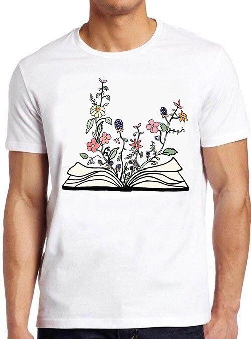 Flowers Book Reading Funny Meme Gift Tee Gamer Cult Movie Vintage T Shirt M742