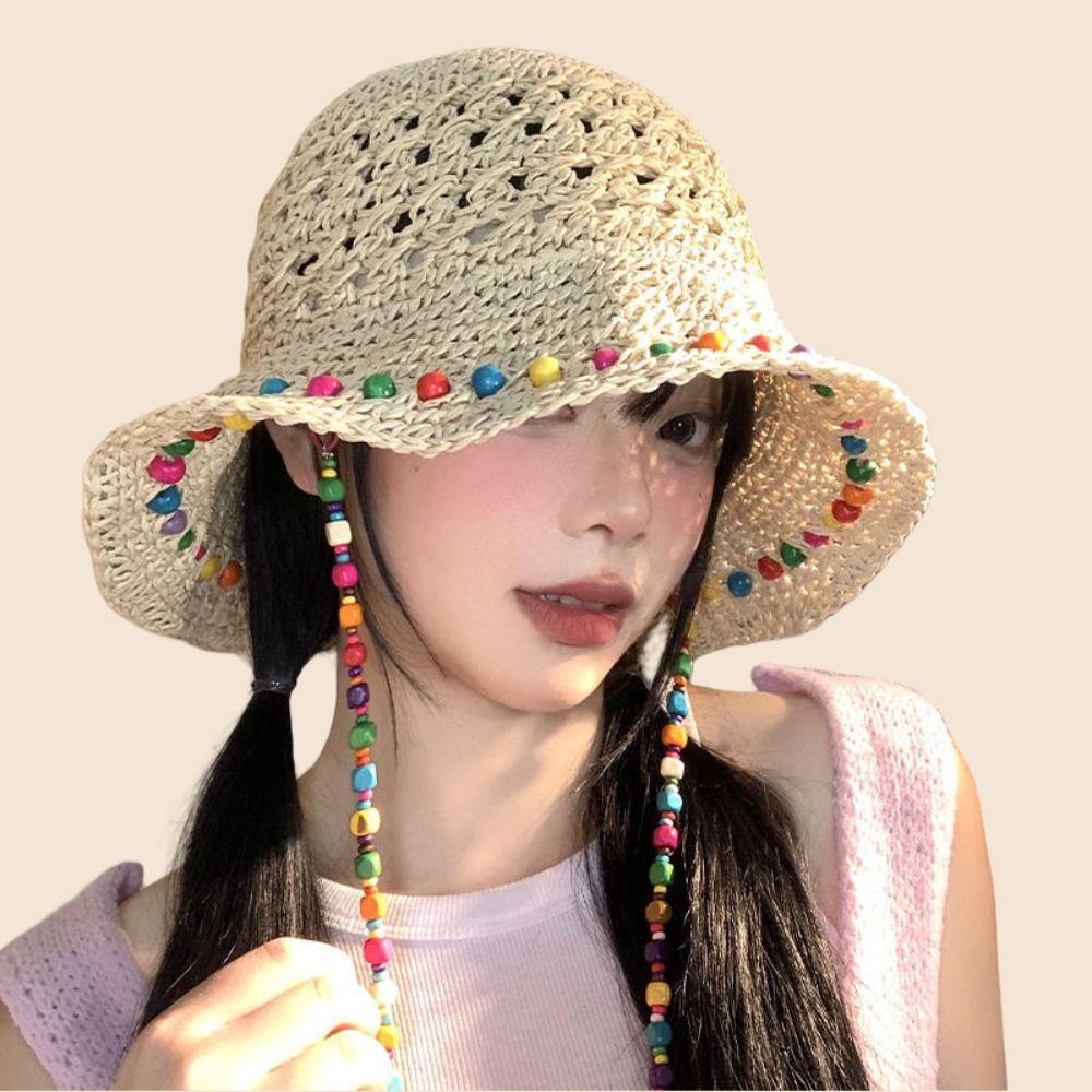 Foldable Woman's Straw Hat Breathable Colorful Straw Hat Summer Sun Protection Cap  Outdoor