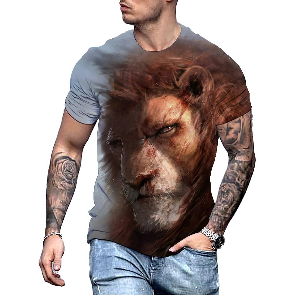 Pánske tričko Lion Fighting Tričko 3D Animal Beast Fierce Print Tričko s krátkym rukávom Oversized Tops Tričká Tričko Pánske značkové oblečenie